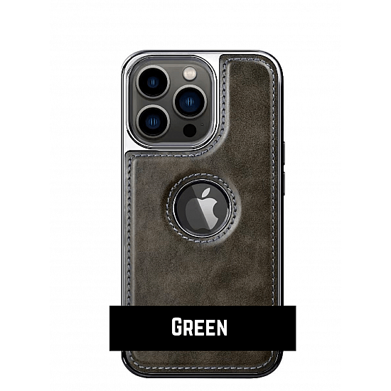 Green Leather Case With Chrome Electroplating For iPhone 12 / 12 Pro
